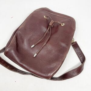 Luana Pebbled‎ Leather Drawstring Snap Crossbody Bucket Bag One Strap Italy
